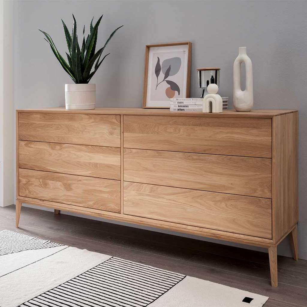 Esszimmersideboard mit Schubladen aus Wildeiche Massivholz 178 cm breit