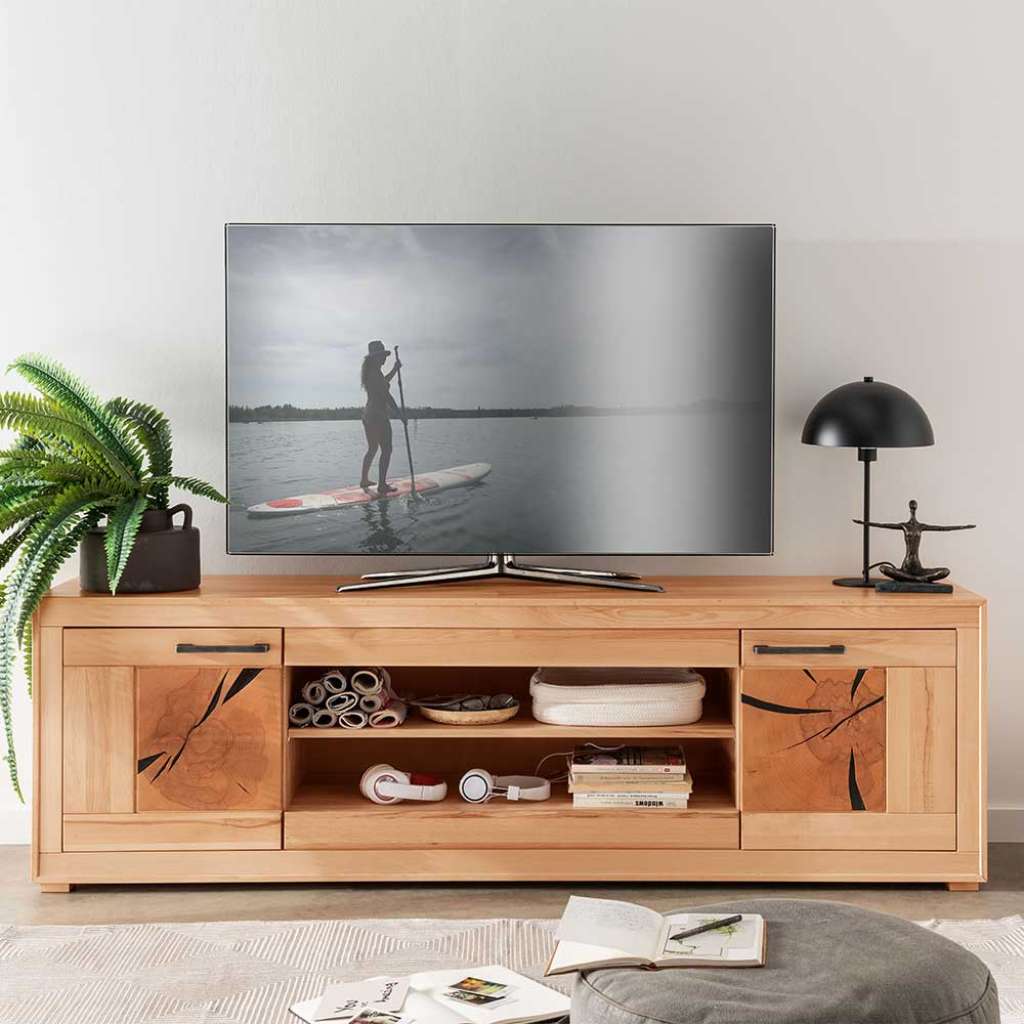 TV Lowboard Kernbuche geölt mit Metallgriffen 200 cm breit
