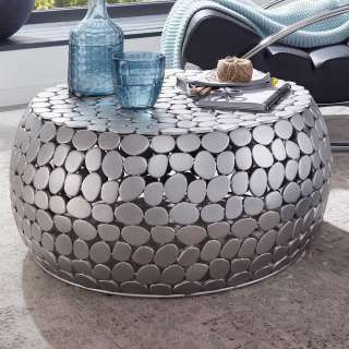 Aluminium Couchtisch in Silberfarben runder Tischplatte