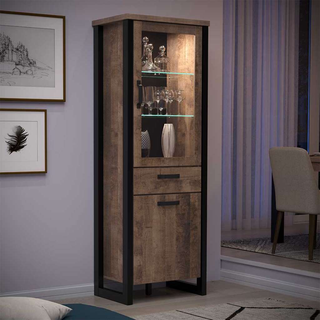 Wohnzimmer Schrank Vitrine im Industry und Loft Stil 195 cm hoch