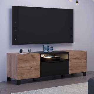 Fernsehlowboard modern in Eiche dunkel und Schwarz 144 cm breit
