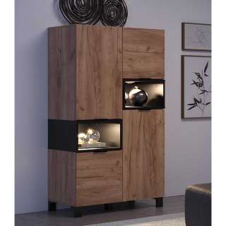 Wohnzimmerschrank modern in Eiche dunkel und Schwarz 140 cm hoch