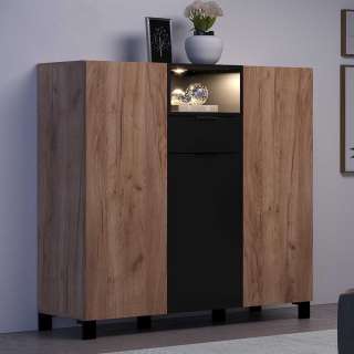 Wohnzimmer Highboard zweifarbig in Eiche dunkel Schwarz