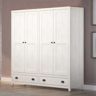 Kleiderschrank Kiefer Weiß Landhaus Stil mit zwei Schubladen 176 cm breit