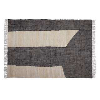Teppich mit Fransen in Schwarzgrau und Beige Jute