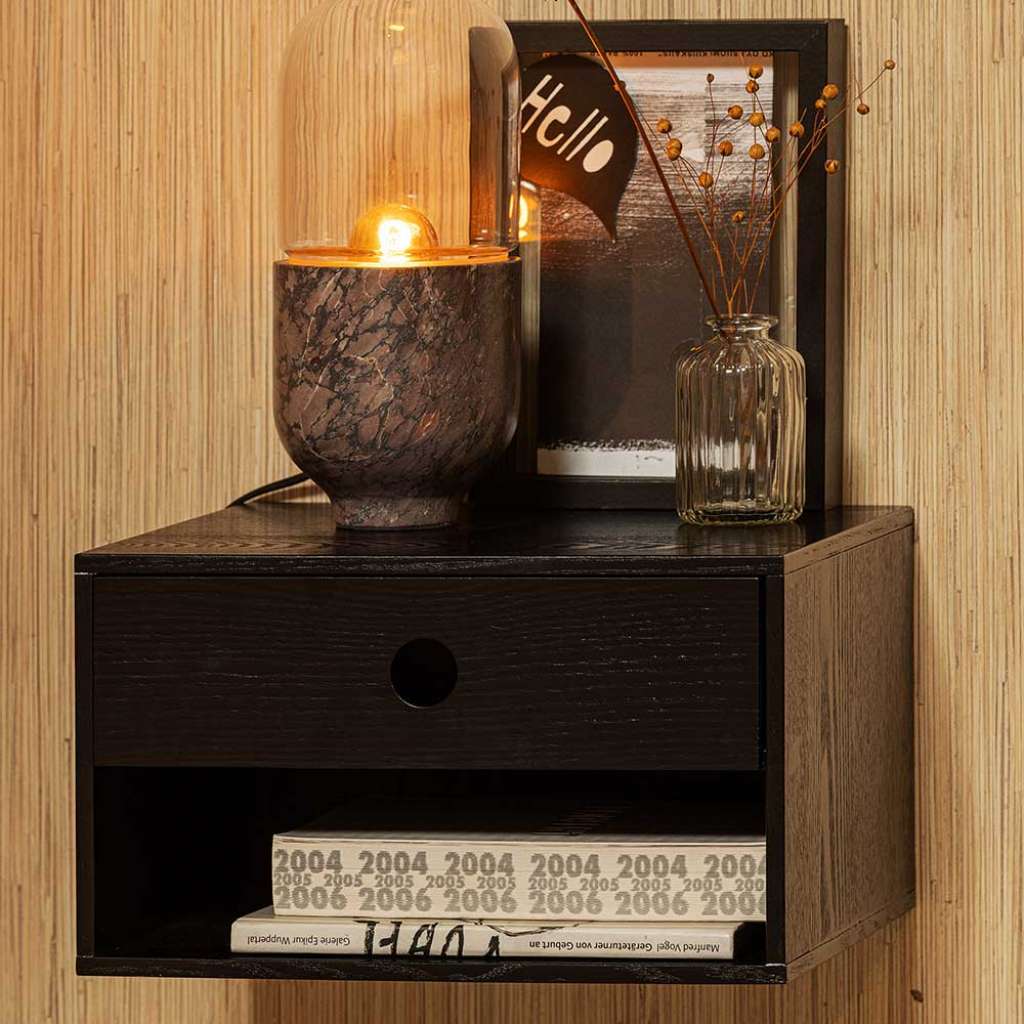 Wand Nachtkonsole Holz in Schwarz einer Schublade