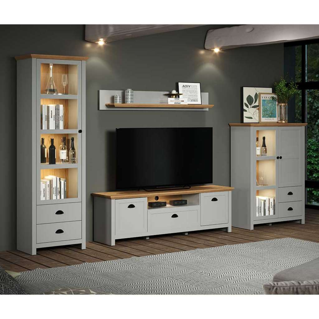 Fernseher Schrankwand im Landhausstil Metallgriffen (vierteilig)