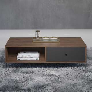 Sofa Tisch in Holz Braun und Dunkelgrau zwei Schubladen