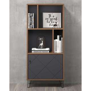 Buchregal modern in Dunkelgrau und Eiche Braun NB 136 cm hoch