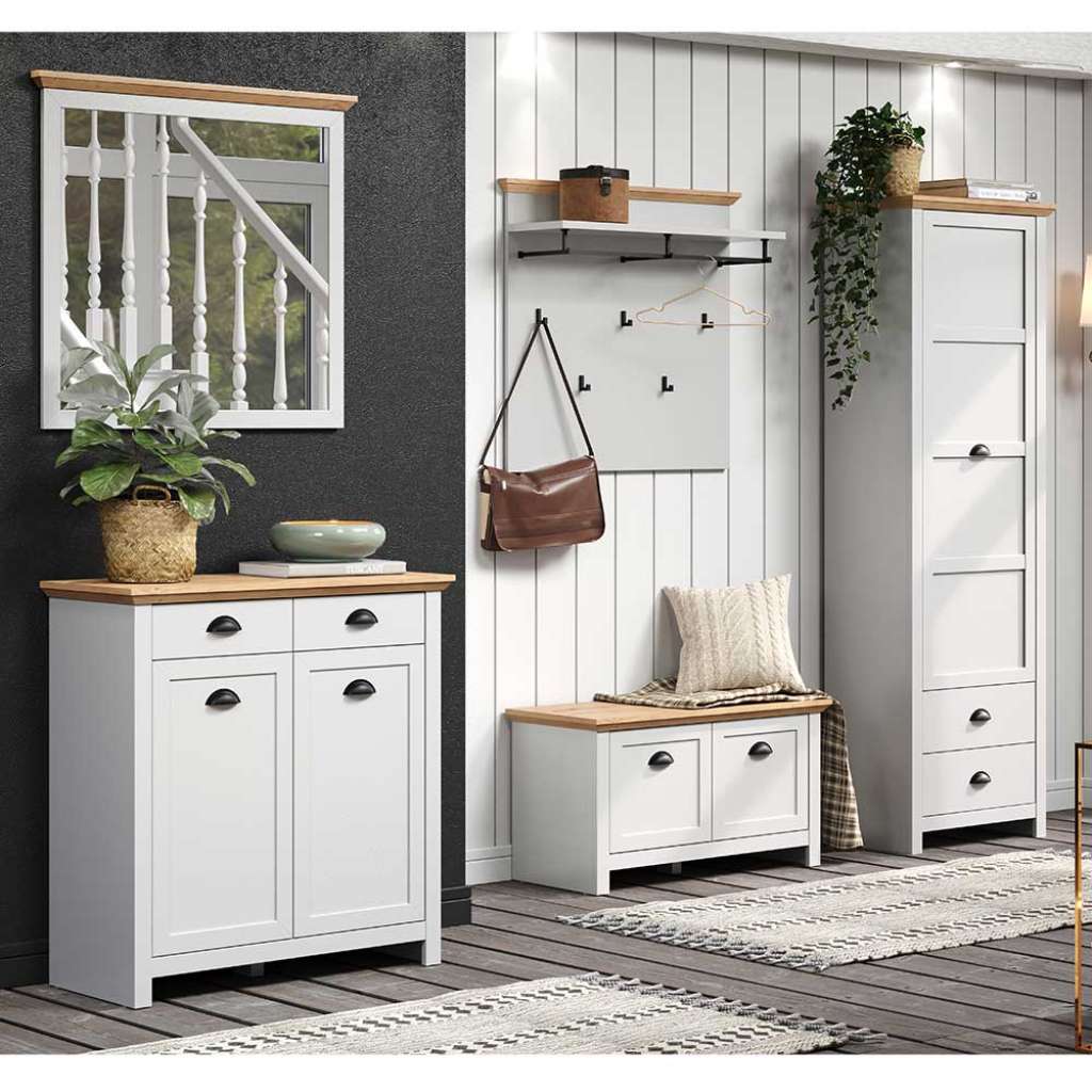 Garderobenkombination Landhaus in Lichtgrau Wildeichefarben (fünfteilig)