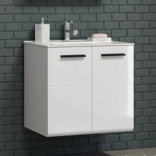 Weißer Waschbeckenschrank mit einem Einlasswaschbecken 62 cm breit