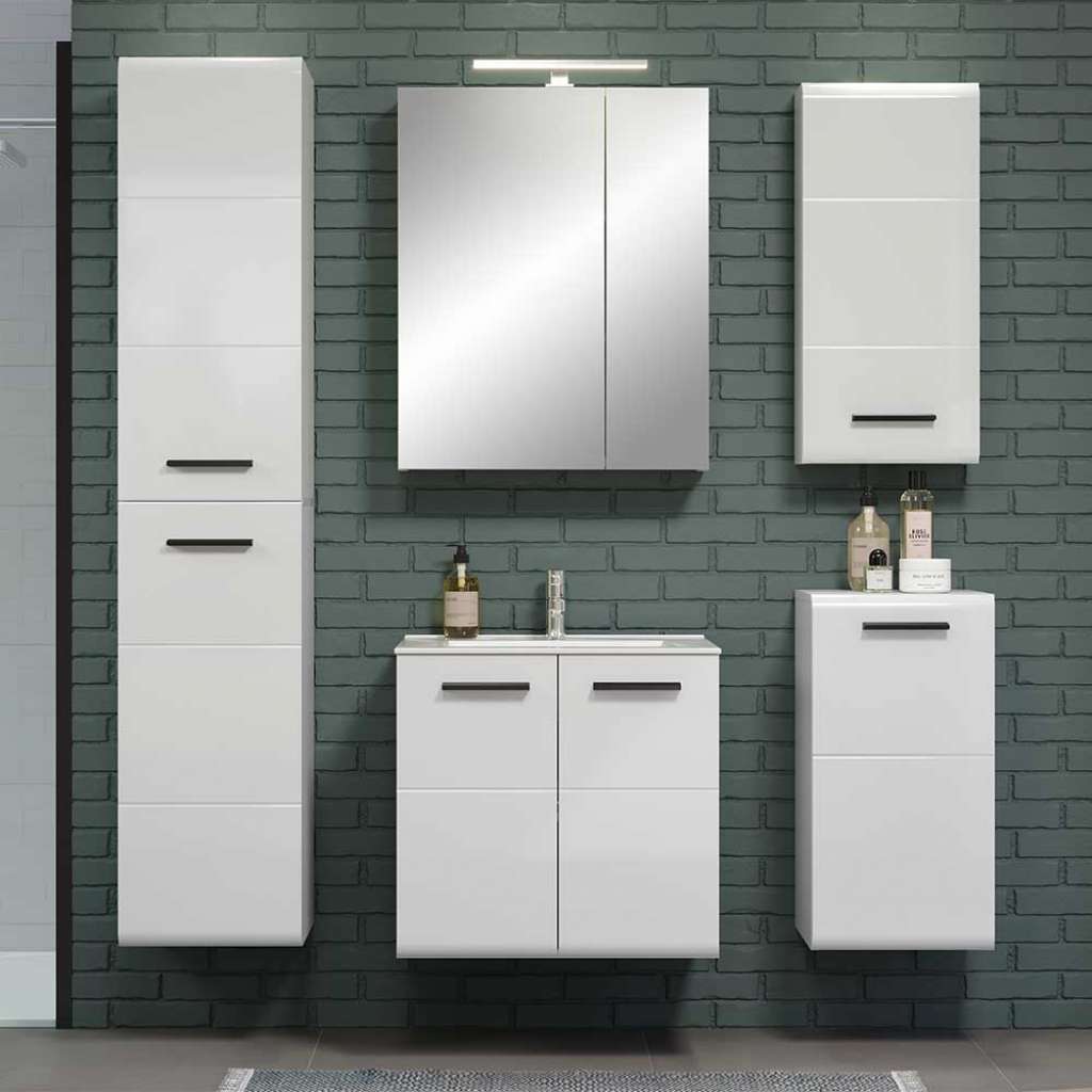 Waschplatz Set 3 teilig weiss in modernem Design Hochglanz (fünfteilig)