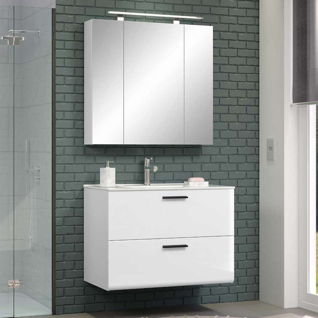 Badmöbel Set mit Spiegelschrank in Weiß die Wandmontage (zweiteilig)