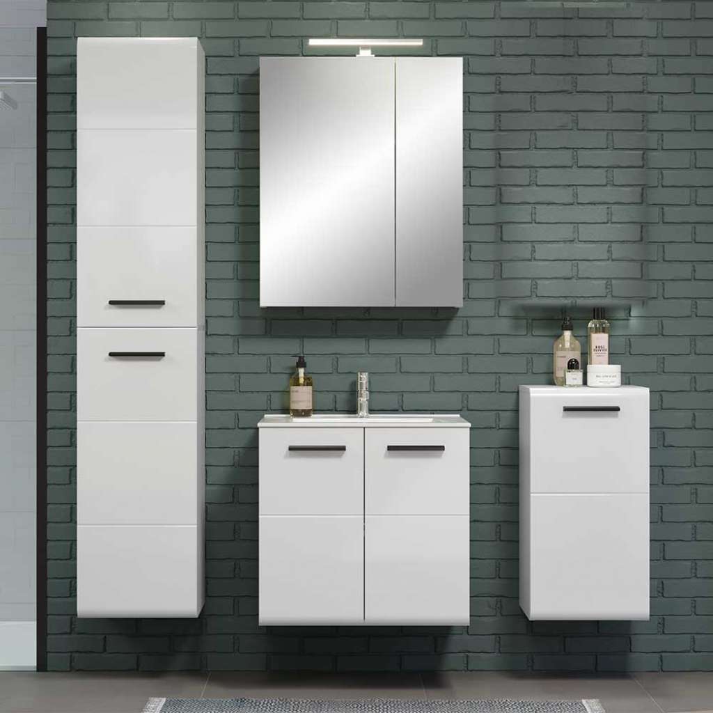 Badmöbelset modern weiß 170 cm hoch Wandmontage (vierteilig)