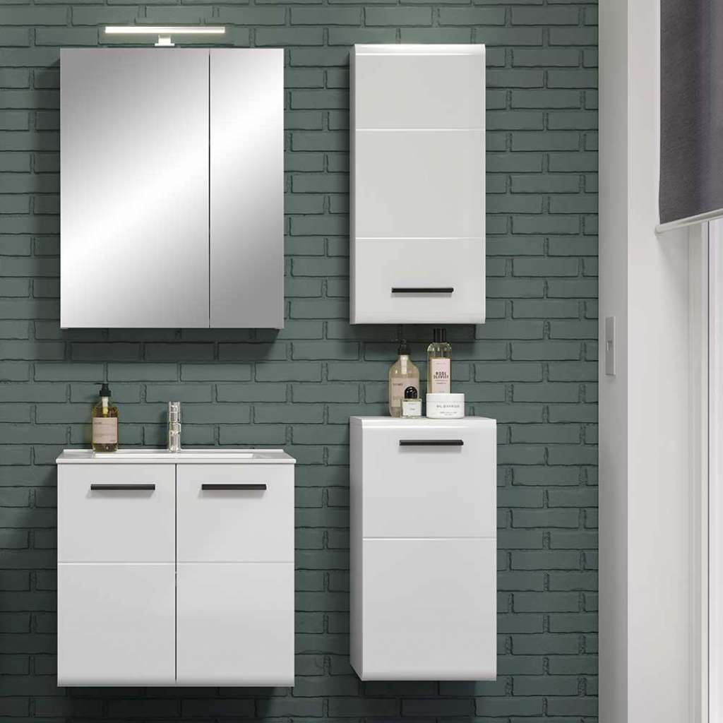 Waschplatz Set modern weiss mit Hochglanz Front Wandmontage (vierteilig)