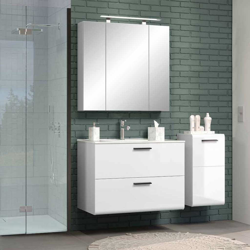 Badezimmermöbel mit Becken in Weiß die Wandmontage (dreiteilig)