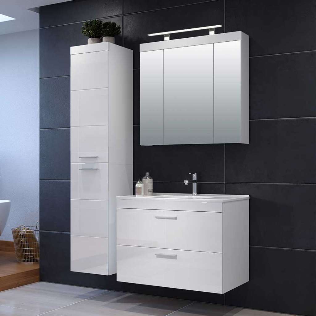 Badmöbelkomplettset weiss in modernem Design inklusive Becken (dreiteilig)