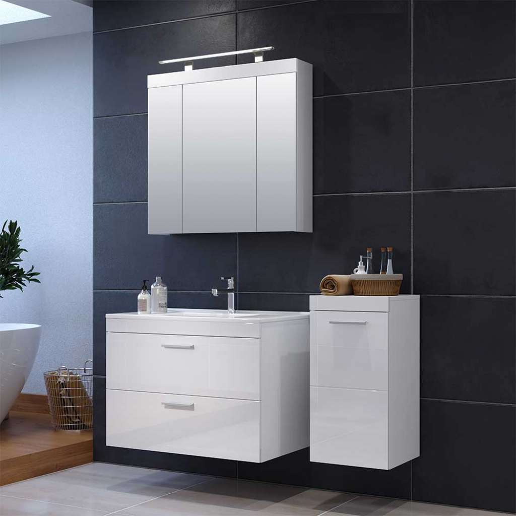 Badezimmermöbel Set weiss in modernem Design Hochglanz Front (dreiteilig)