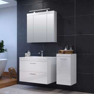 Badezimmermöbel Set weiss in modernem Design Hochglanz Front (dreiteilig)