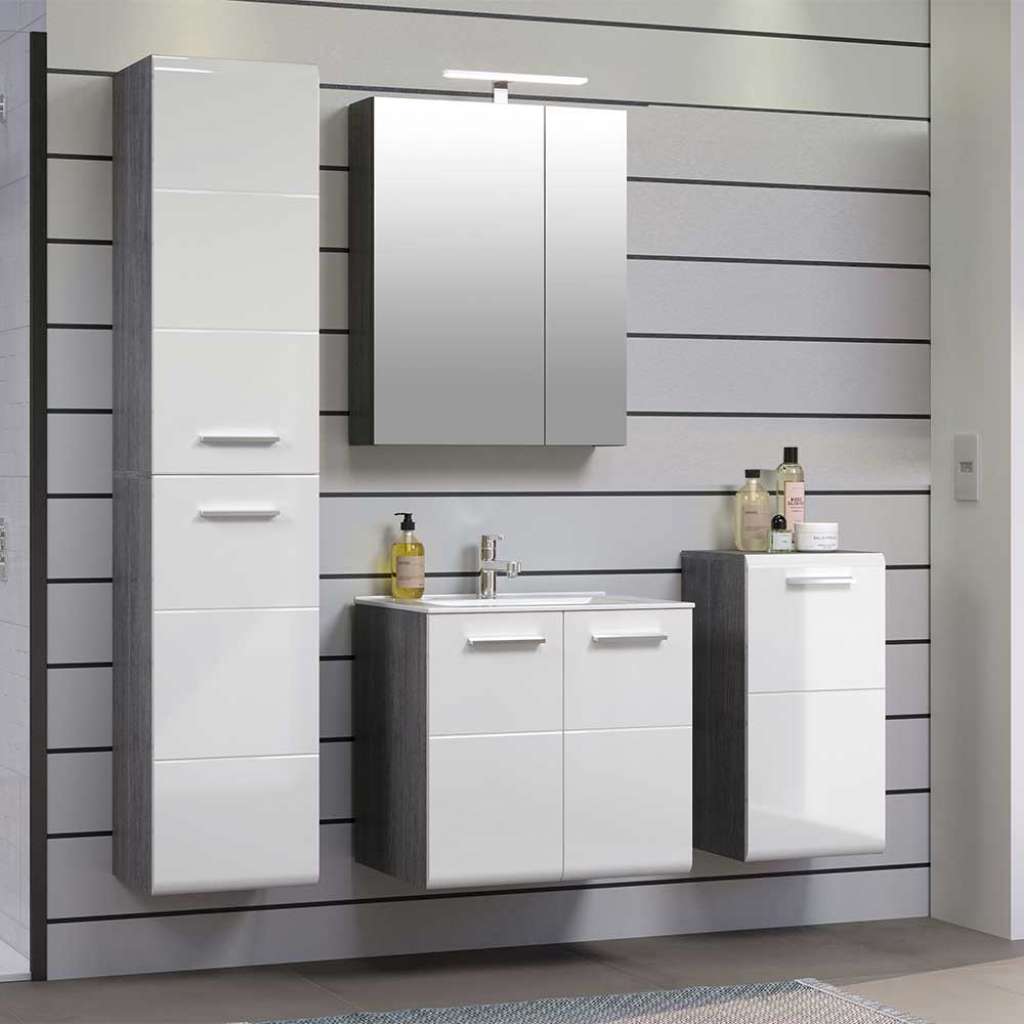 Badmöbel mit Waschbecken in modernem Design 170 cm hoch (vierteilig)