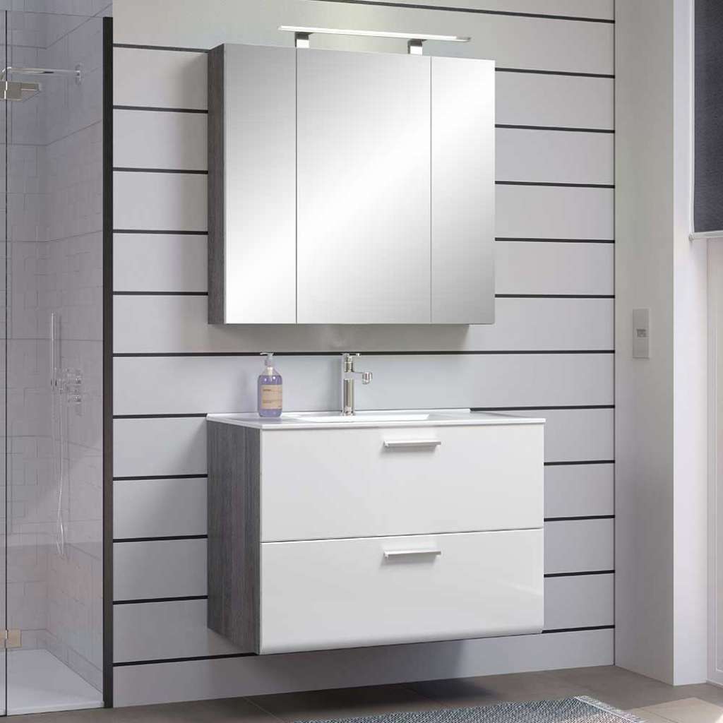 Modernes Waschplatz Set für die Wandmontage 82 cm breit (zweiteilig)