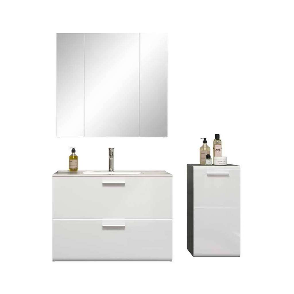 Badmöbel Set dreiteilig in modernem Design Hochglanz Front (dreiteilig)