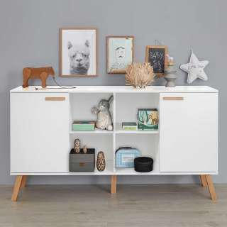 Sideboard Kinderzimmer in Weiß und Buchefarben Skandi Design