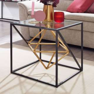 Wohnzimmertisch quadratisch in Goldfarben und Schwarz 46 cm hoch