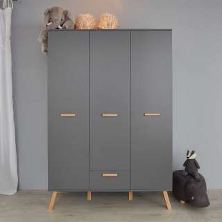 Kleiderschrank Kinderzimmer Skandi in Grau 130 cm breit