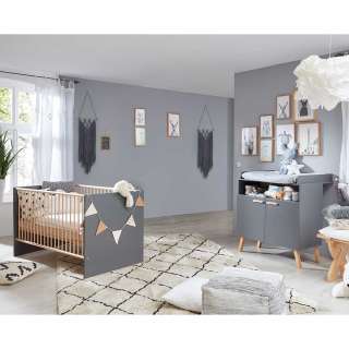 Babyzimmer Möbel Set Skandi in Grau Buchefarben (zweiteilig)