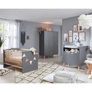 Babymöbelset Grau im Skandi Design Liegefläche höhenverstellbar (dreiteilig)