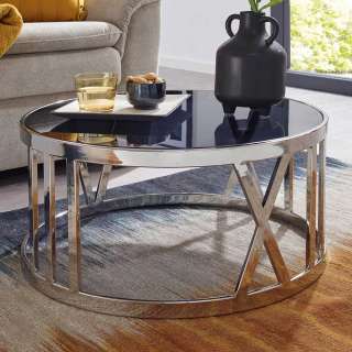 Wohnzimmer Tisch mit Glasplatte in Chromfarben Schwarz