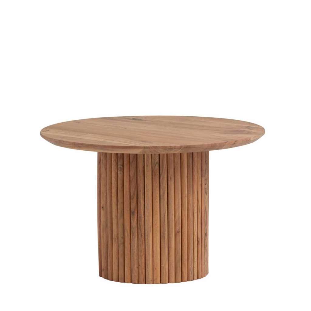 Wohnzimmertisch massiv in Akaziefarben runder Tischplatte