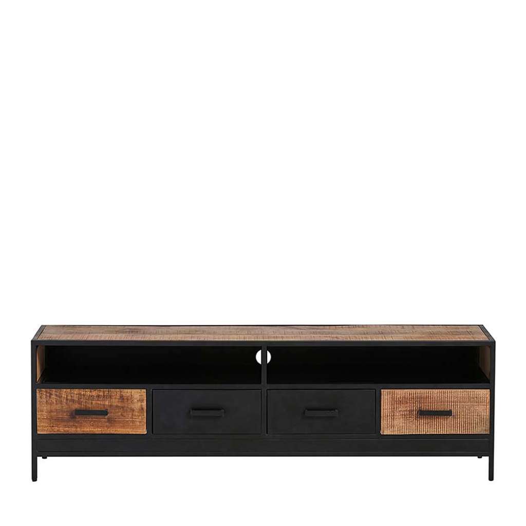 Industriestil Fernsehmöbel aus Mangobaum Massivholz Metall