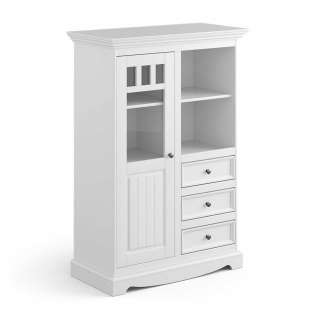 Weißes Highboard mit Glastür im Landhausstil 130 cm hoch