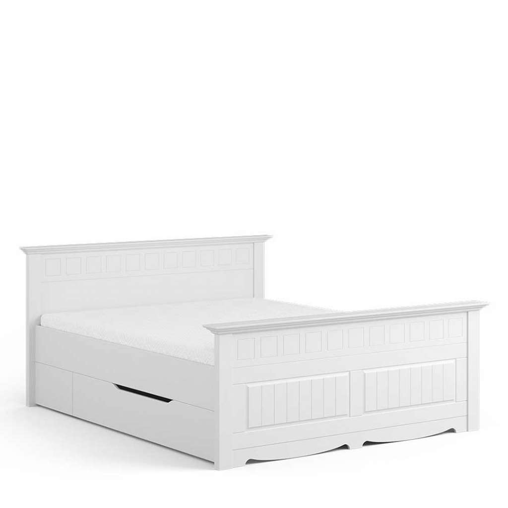 Landhaus Stil Doppelbett weiß aus Kiefer Massivholz 48 cm Einstiegshöhe