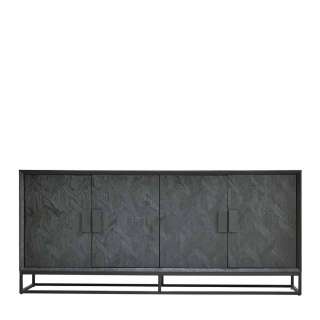 Schwarzes Sideboard modern aus Mangobaum Massivholz 195 cm breit