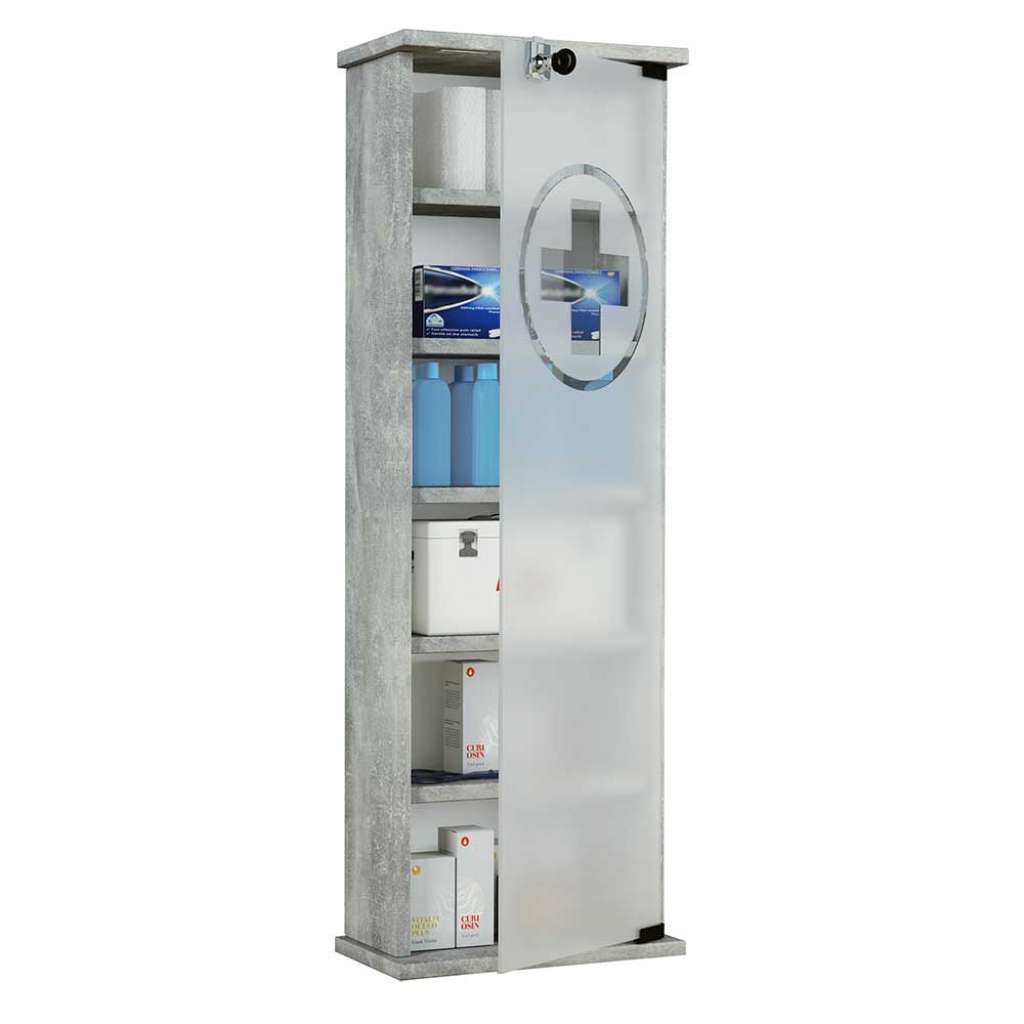 Abschließbarer Medikamentenschrank in Beton Grau die Wandmontage