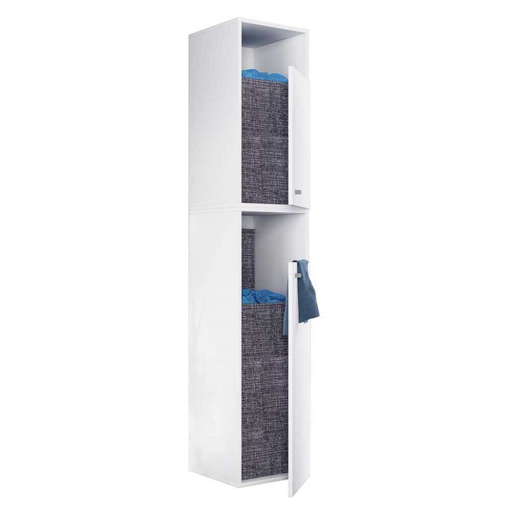Hoher Wäscheschrank weiß mit zwei Drehtüren 184 cm hoch