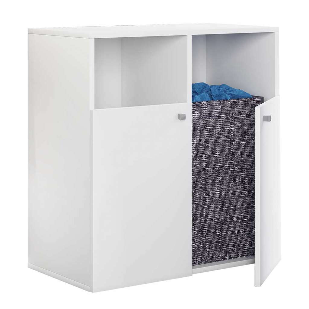 Wäschesammler Schrank modern in Weiß zwei Drehtüren