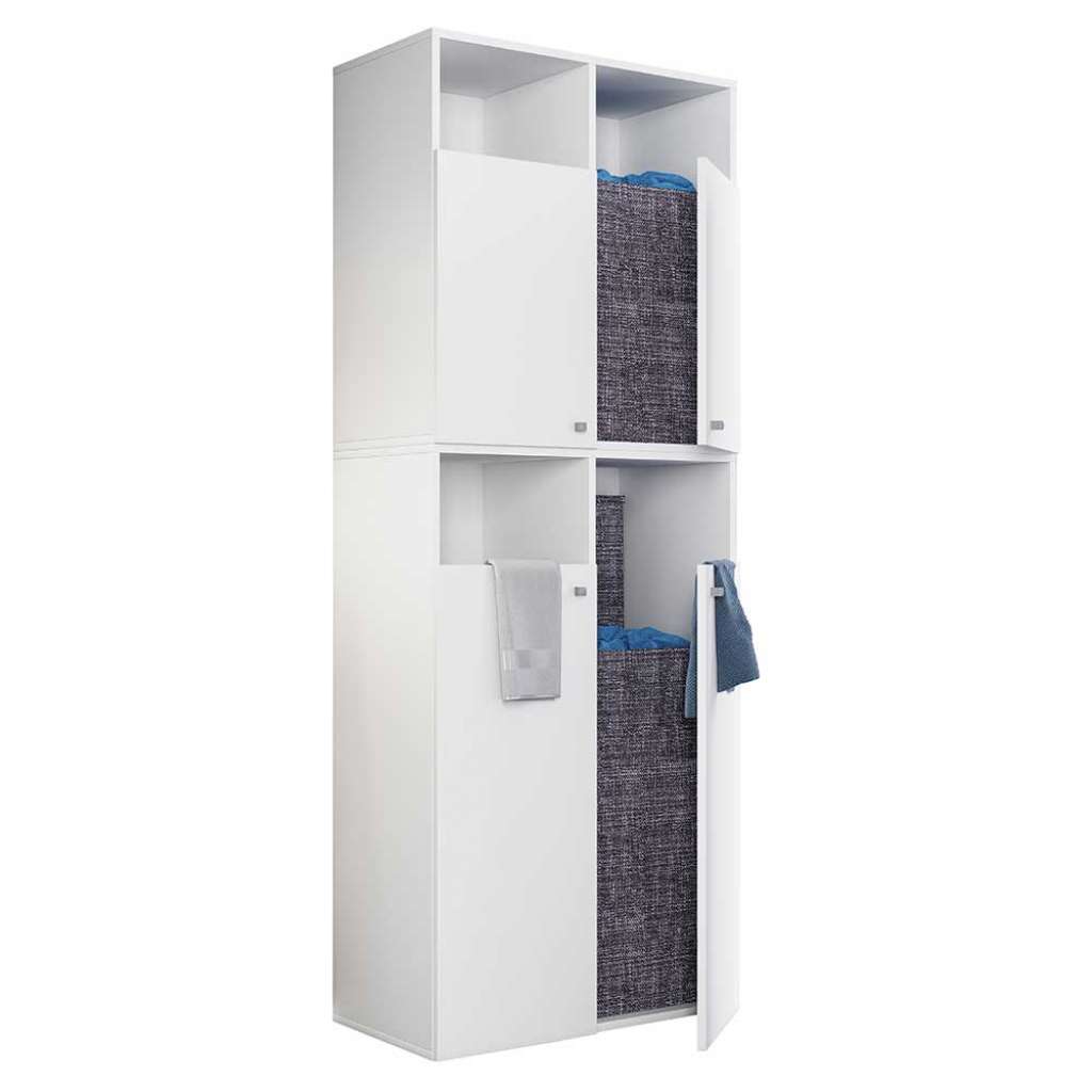 Großer Wäscheschrank weiß 184 cm hoch - 80 cm breit vier Drehtüren