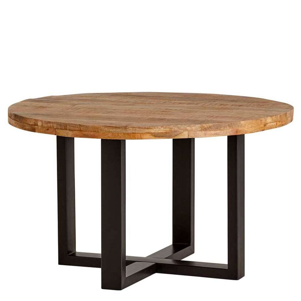 Holztisch Massiv im Industry und Loft Stil runder Tischplatte