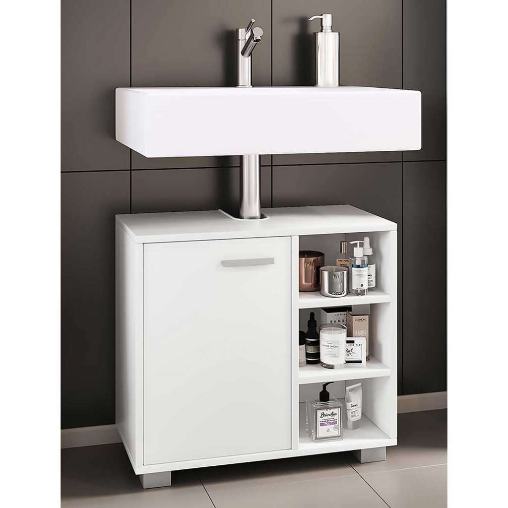 Weißer Waschtischschrank in modernem Design Drehtür und offenen Fächern