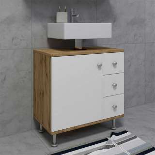 Waschtischschrank modern in Wildeiche Honigfarben & Weiß 60 cm breit