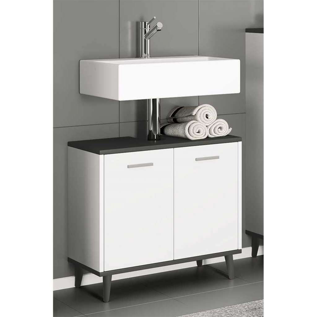 Moderner Unterbeckenschrank in Weiß und Anthrazit Drehtüren