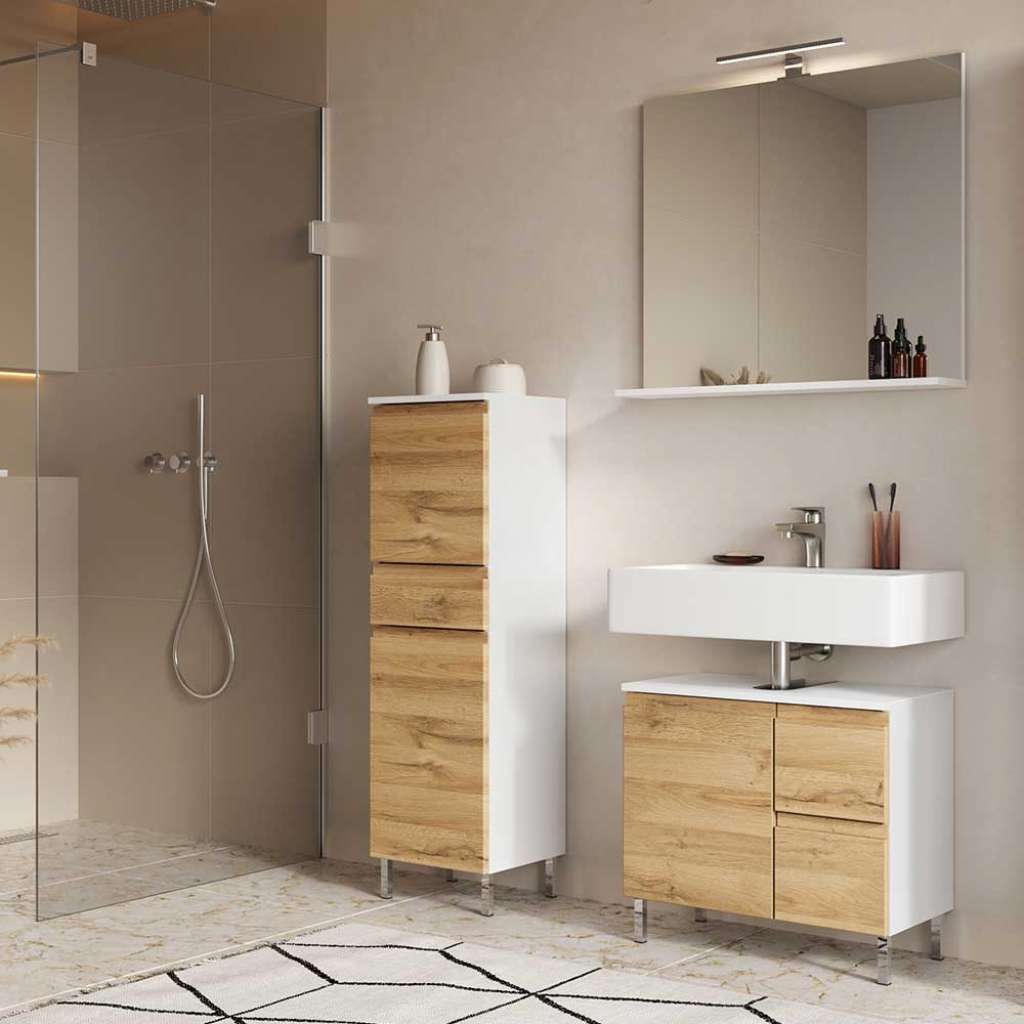 Badezimmerset made in germany in Wildeichefarben Weiß (dreiteilig)