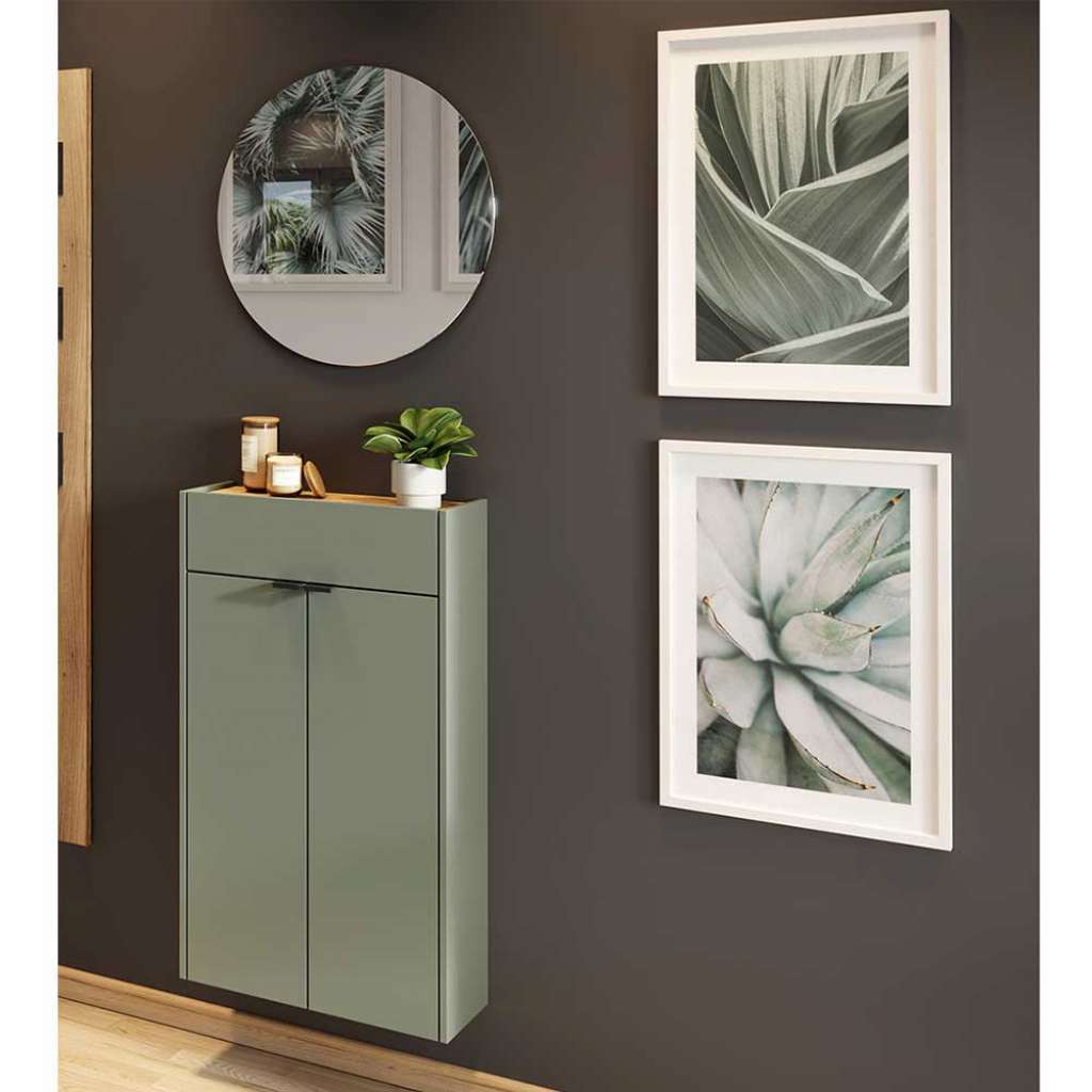 Moderne Dieleneinrichtung in Graugrün Wildeichefarben (zweiteilig)