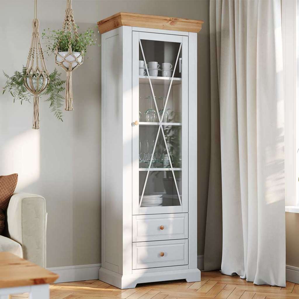 Wohnzimmervitrinenschrank aus Kiefer Massivholz Landhausstil