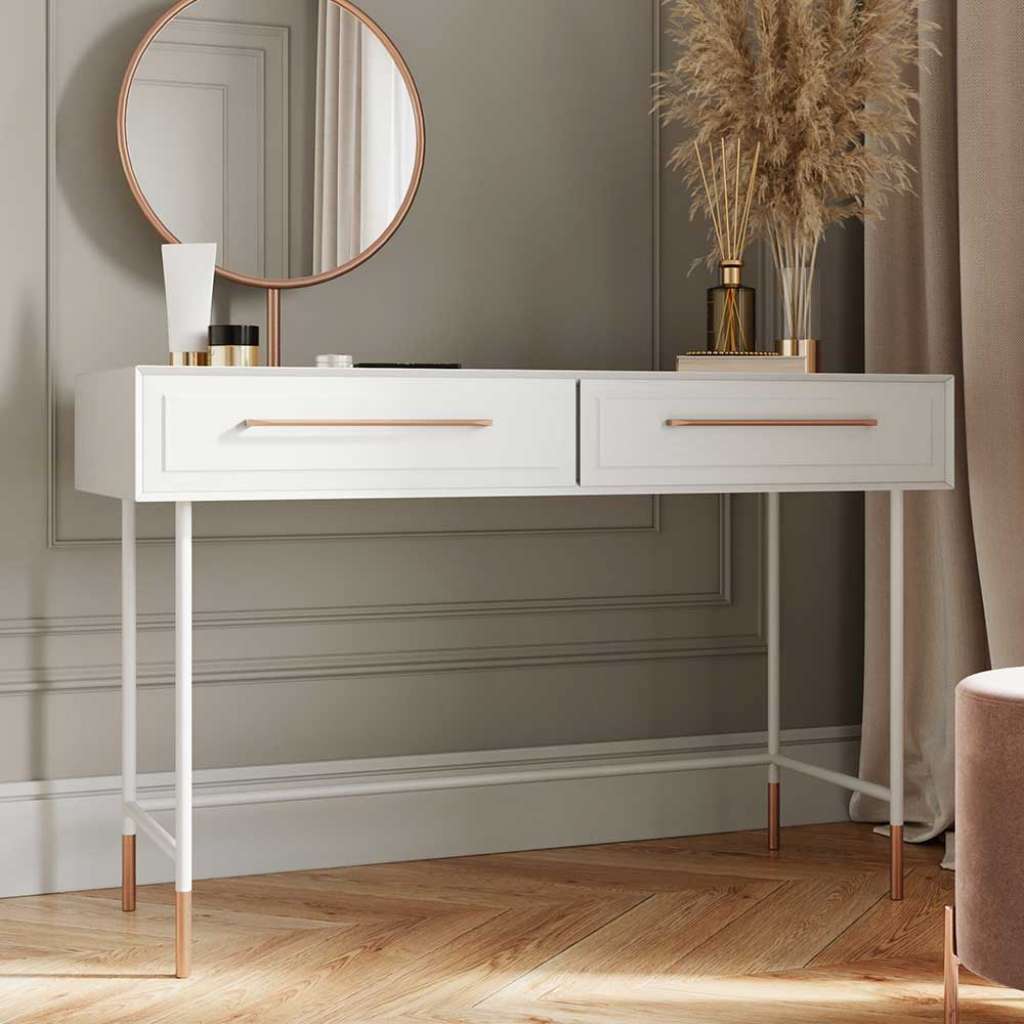 Frisiertisch weiß mit Schubladen aus Kiefer Massivholz Skandi Design