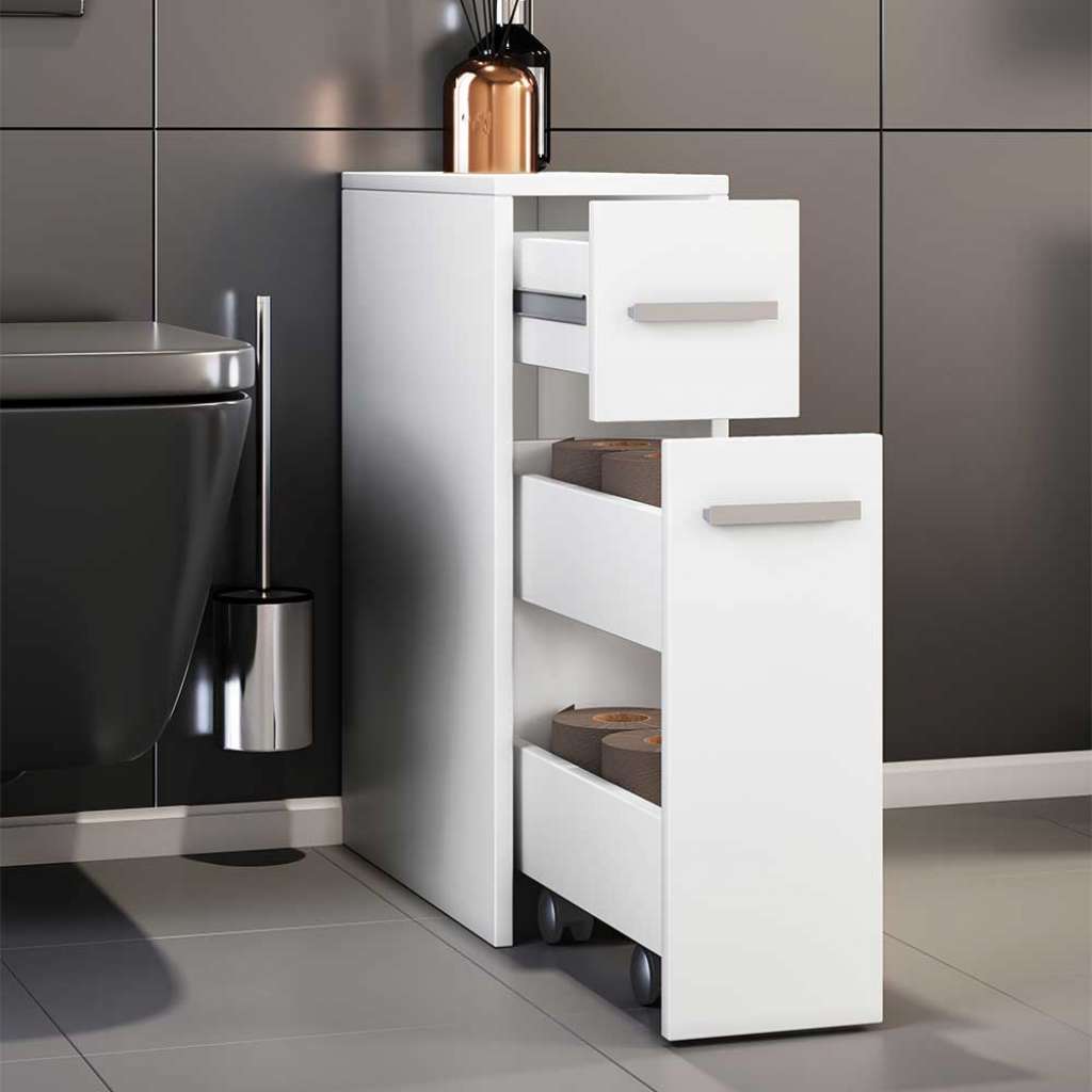 Unterschrank Weiß schmal mit zwei Schubladen 20 cm breit